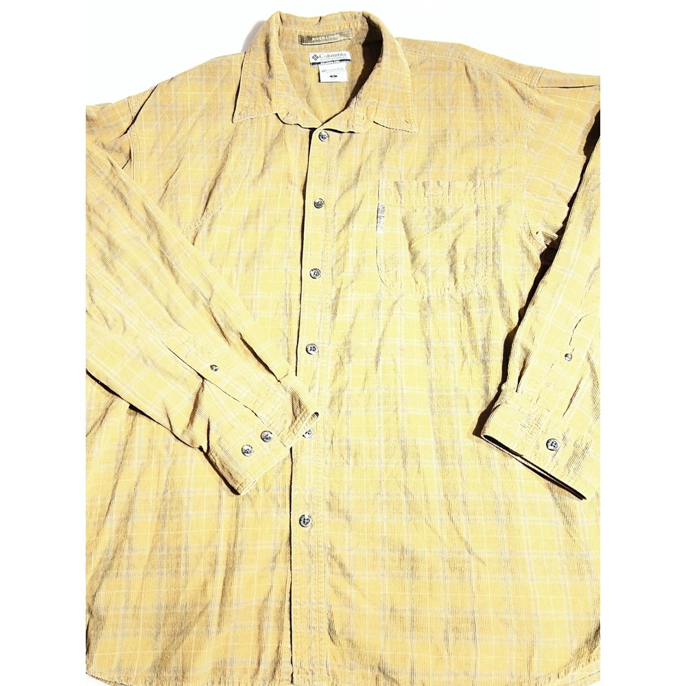 Columbia River Lodge Mens Corduroy Plaid Button Down Shirt Tan Blue HM7083 XL